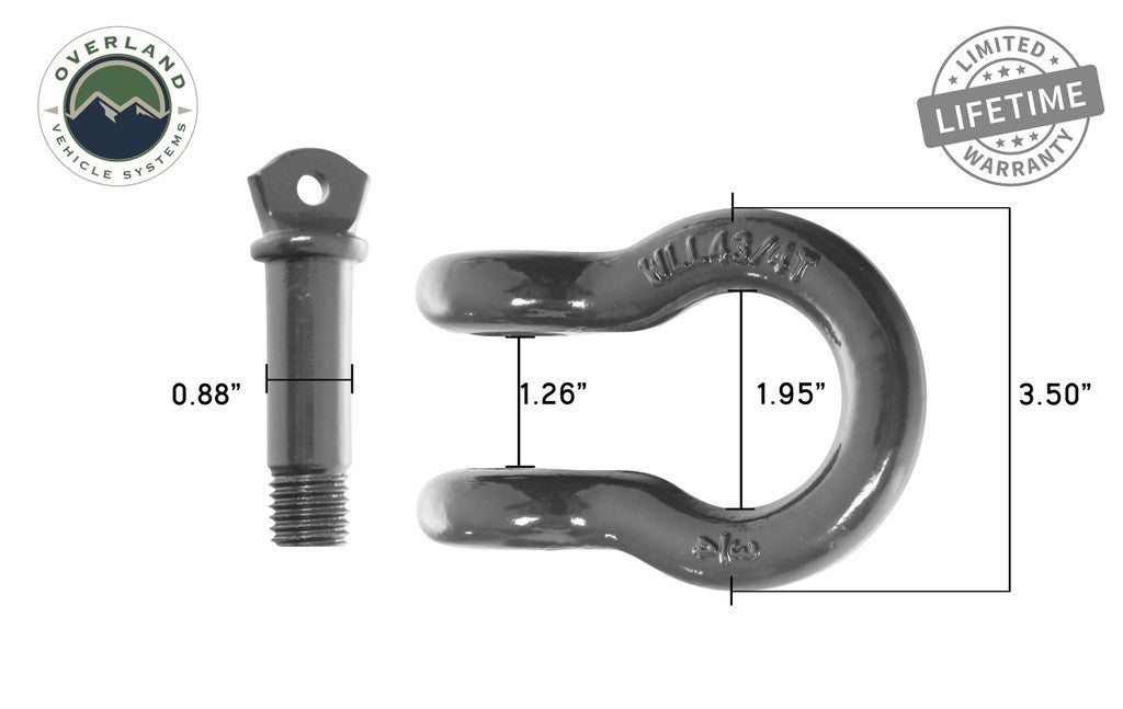 OVERLAND VEHICLE SYSTEMS | Recovery Shackle 3/4" 4.75 Ton - Gray Universal (19019903)