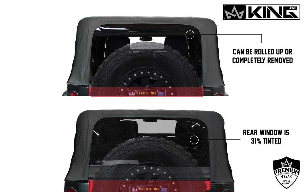 KING 4WD | Jeep Wrangler Unlimited JK 4 Door 2007-2009 Premium Replacement Soft Top Black Diamond With Tinted Windows (14010435)