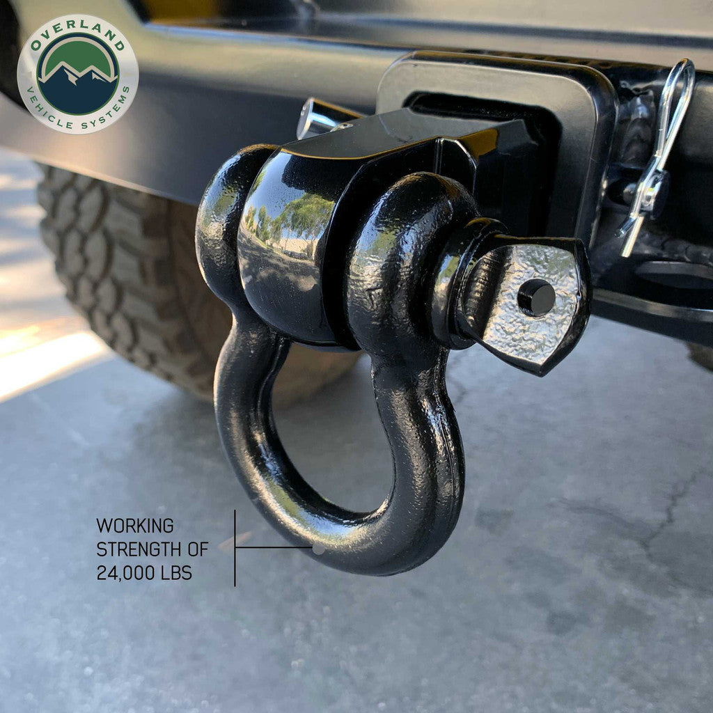OVERLAND VEHICLE SYSTEMS | Receiver Mount Recovery Shackle 3/4" 4.75 Ton With Dual Hole Black Universal (19109901)