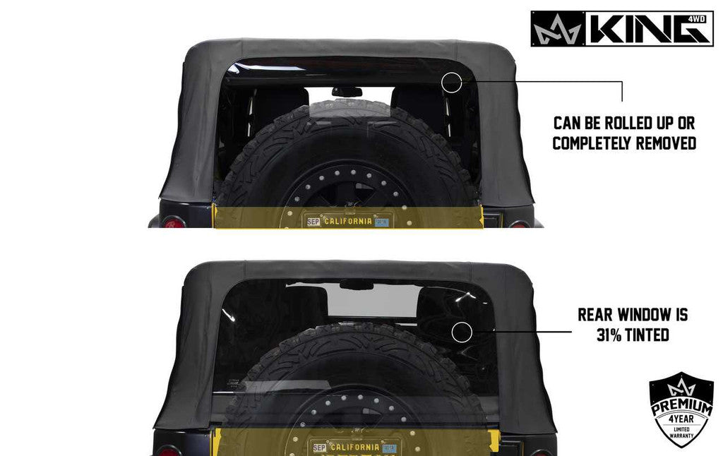 KING 4WD | Jeep Wrangler Unlimited JK 4 Door 2010-2018 Premium Replacement Soft Top Black Diamond with Tinted Windows (14010635)