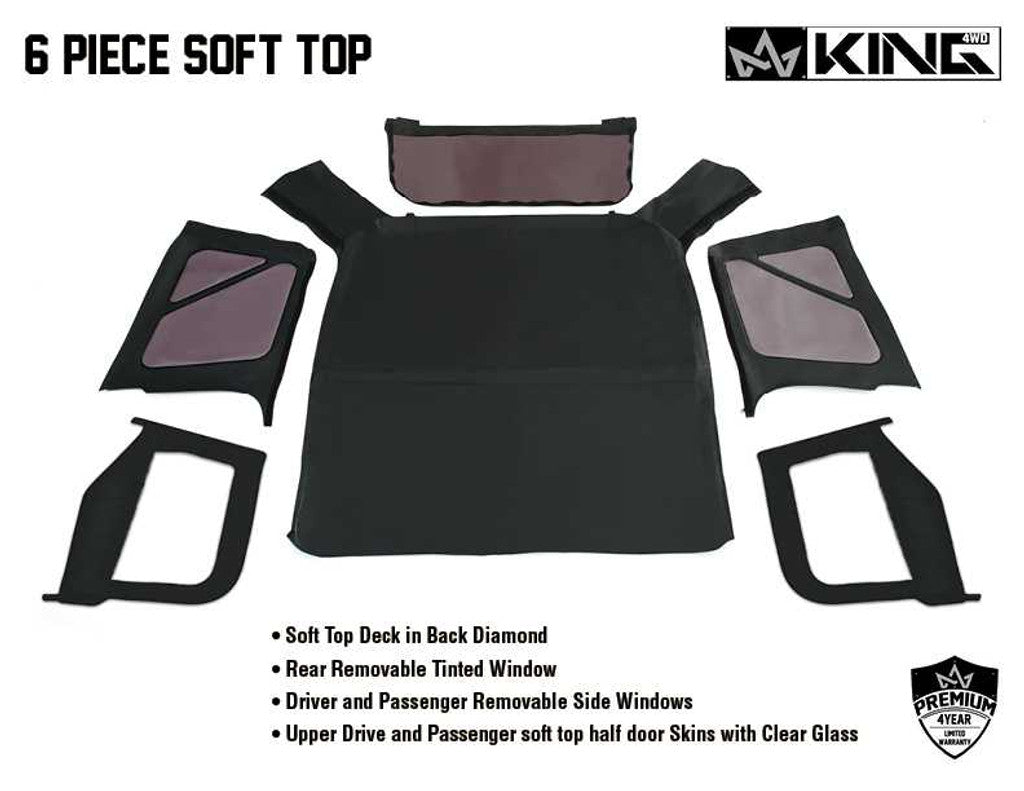 KING 4WD | Replacement Soft Top with Upper Doors - Black Diamond with Tinted Windows - Jeep Wrangler TJ 1997-2006 (14010135)