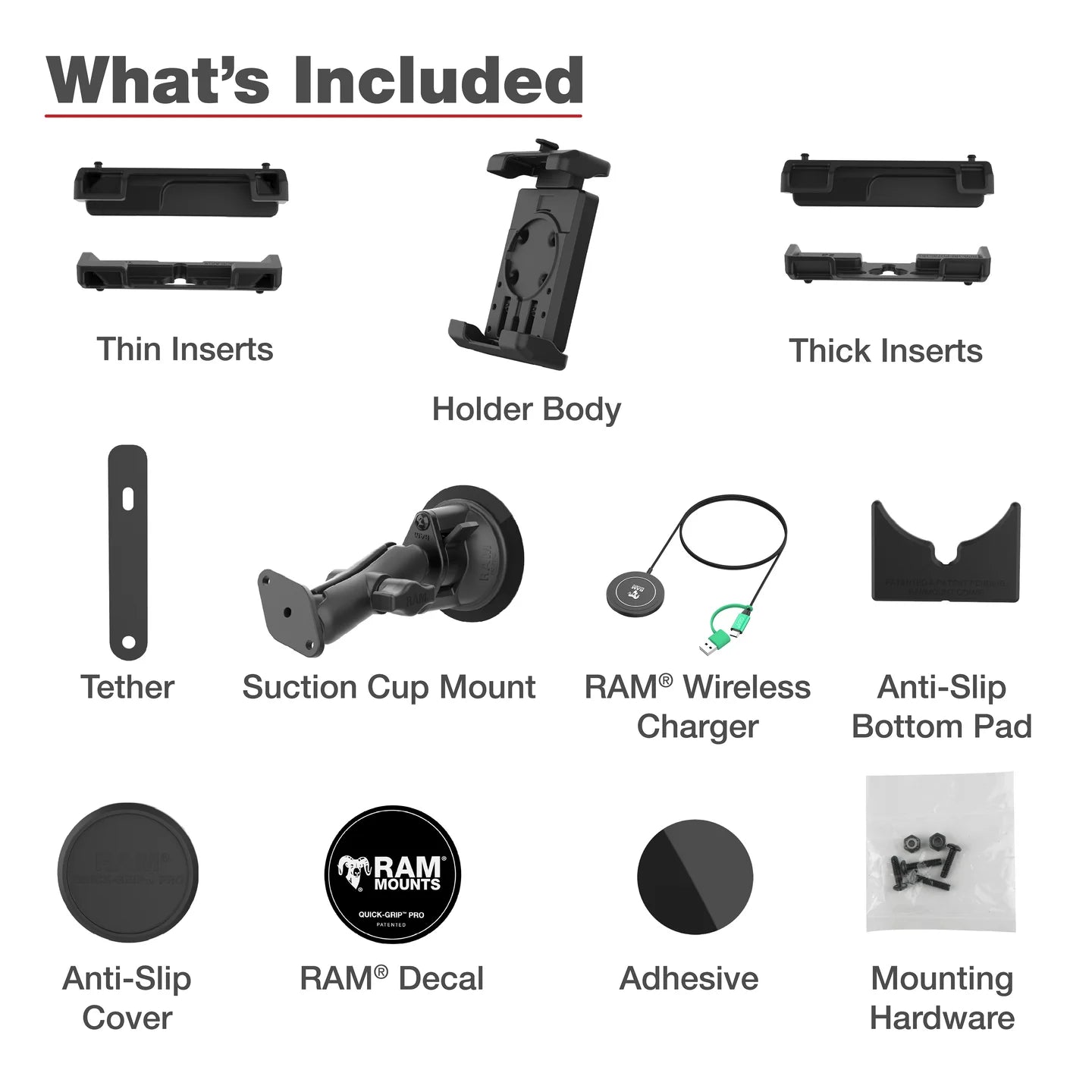 RAM MOUNTS | RAM Quick-Grip Pro XL Suction Cup Mount with Qi2 15W Wireless Charger