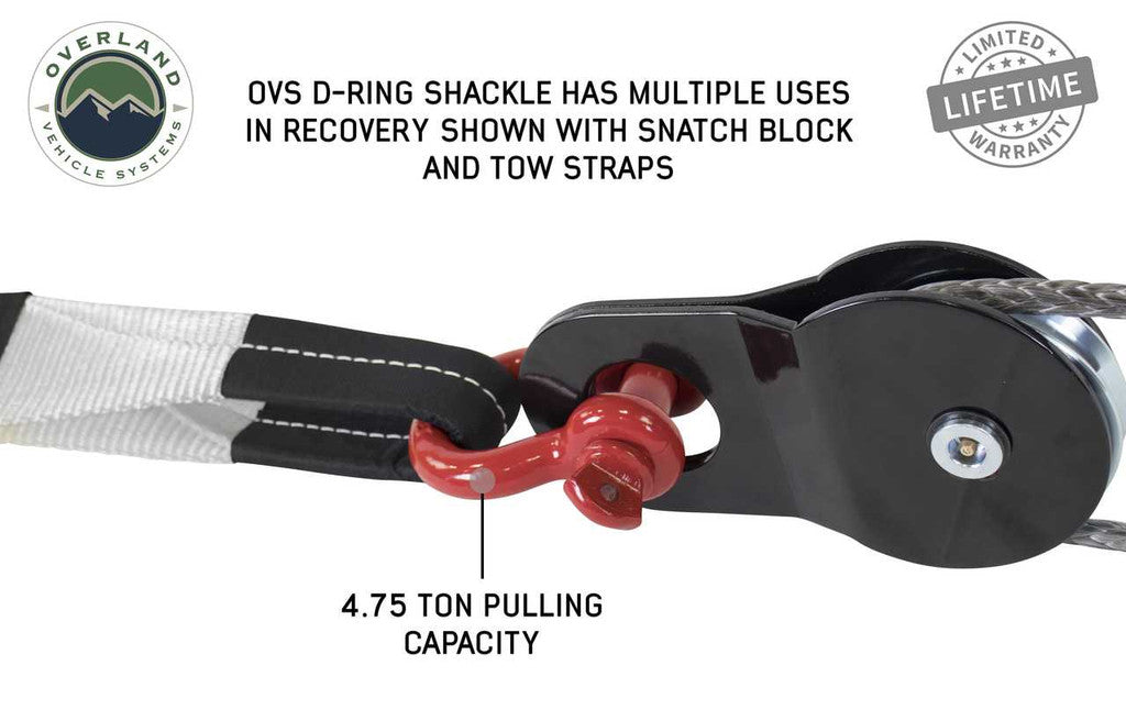 OVERLAND VEHICLE SYSTEMS | Recovery Shackle 3/4" 4.75 Ton Red - Sold In Pairs (19010204)