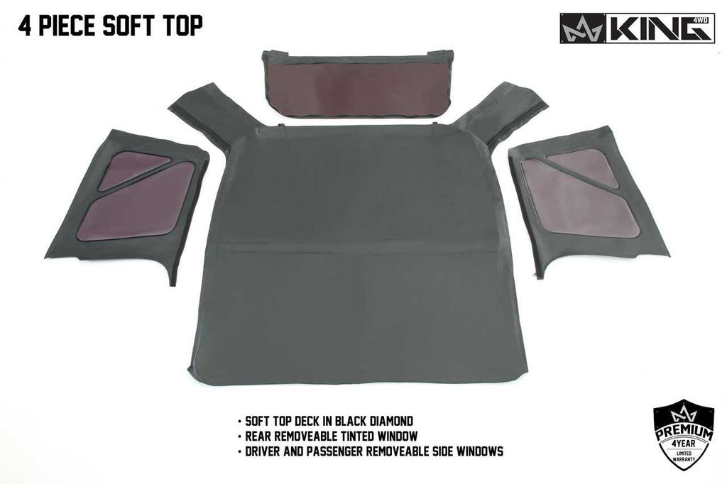 KING 4WD | Jeep Wrangler TJ 1997-2006 Premium Replacement Soft Top Without Upper Doors, Black Diamond With Tinted Windows (14010235)