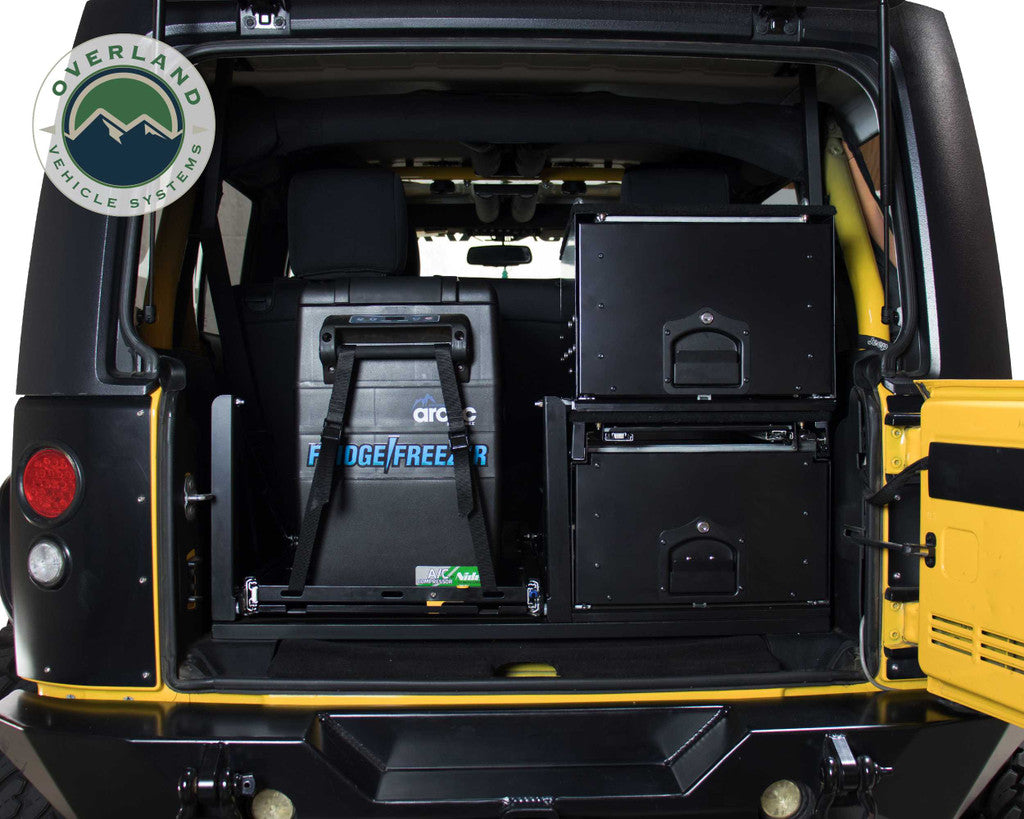 OVERLAND VEHICLE SYSTEMS | Cargo Box With Slide Out Drawer & Working Station Size Black Powder Coat Universal (21010201)