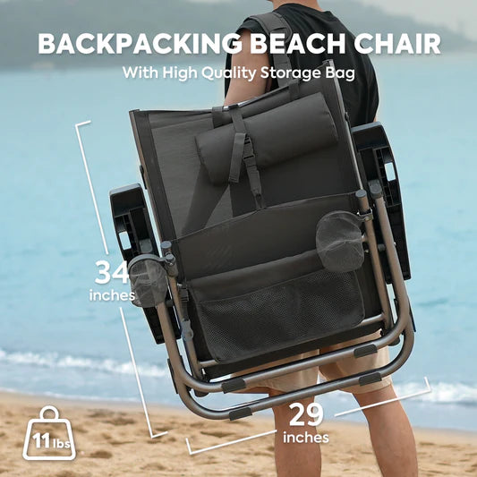ICECO | Bora 5-Position Reclining Folding Beach Chair with Headrest for Adults