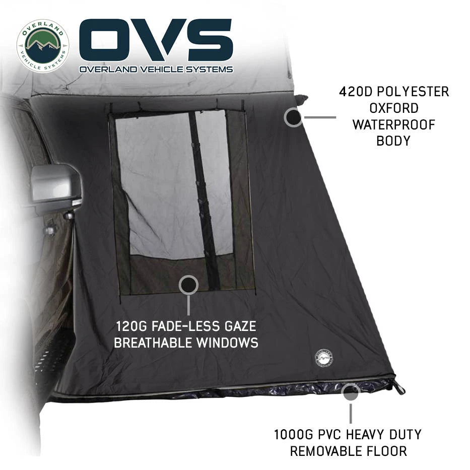 OVERLAND VEHICLE SYSTEMS | HD Nomadic 3 White Annex Room Enclosure With Grey Fabric and PVC Flooring and Mesh Screen Doors (18039826)