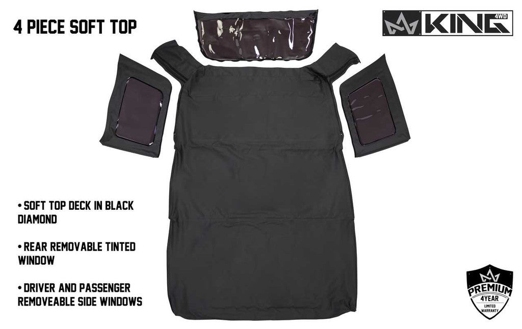 KING 4WD | Jeep Wrangler Unlimited JK 4 Door 2010-2018 Premium Replacement Soft Top Black Diamond with Tinted Windows (14010635)