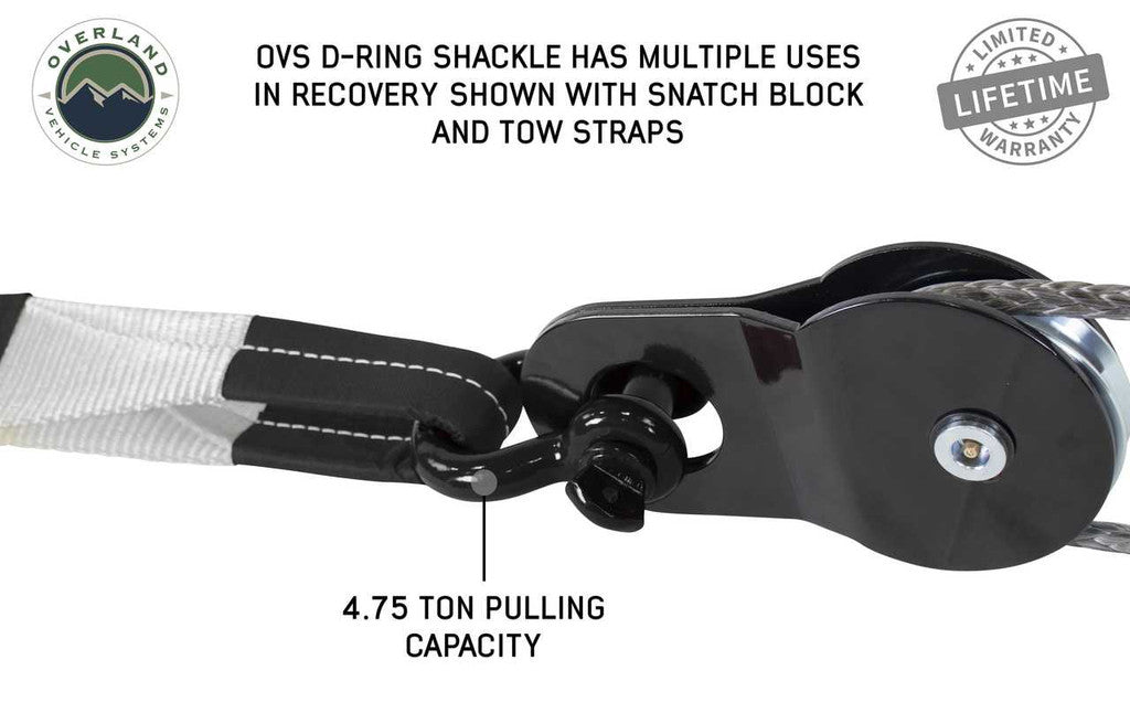 OVERLAND VEHICLE SYSTEMS | Recovery Shackle 3/4" 4.75 Ton Black - Sold In Pairs (19010201)
