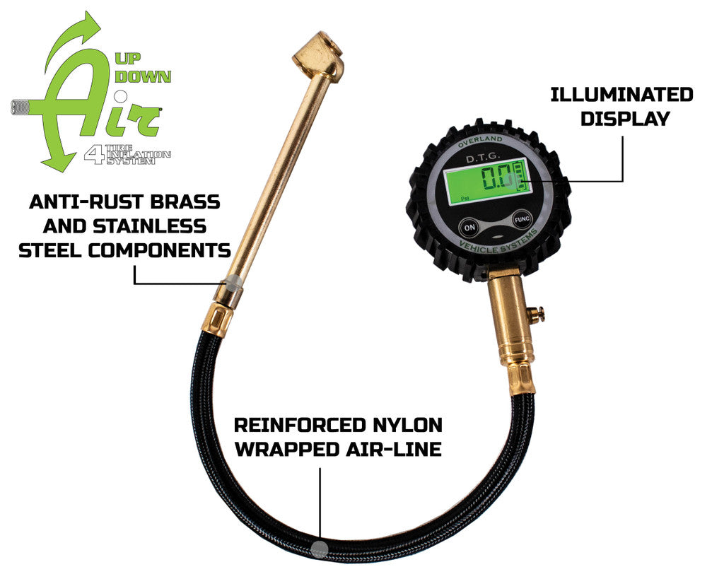 UP DOWN AIR | EGOI Digital Tire Gauge with Valve Kit & Storage Bag Universal (12010001)