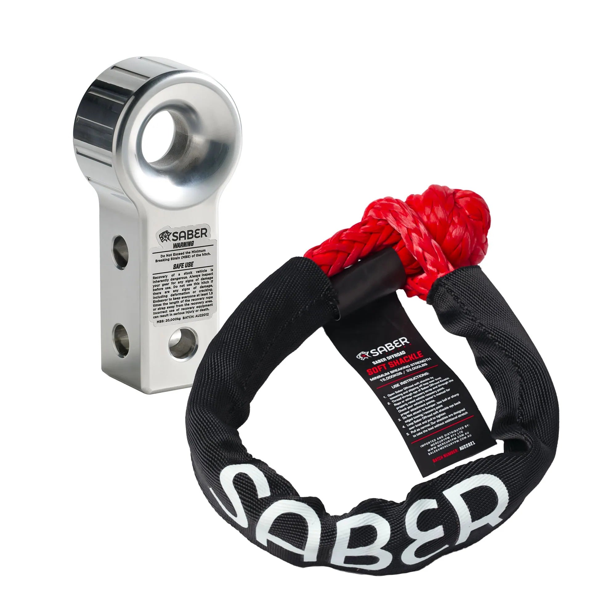 SABER OFFROAD | Recovery Rear Hitch Aluminium & 15K Soft Shackle Kit (SBR-RFRH2AK1)