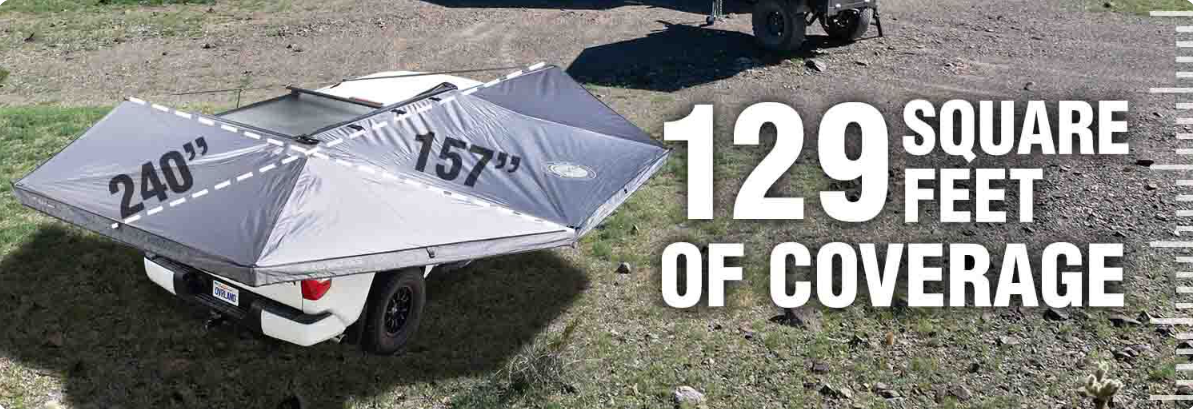 OVERLAND VEHICLE SYSTEMS | XD Nomadic 270 Awning W/Lights & Black Out Grey Hex Black Trim & Black Travel Cover