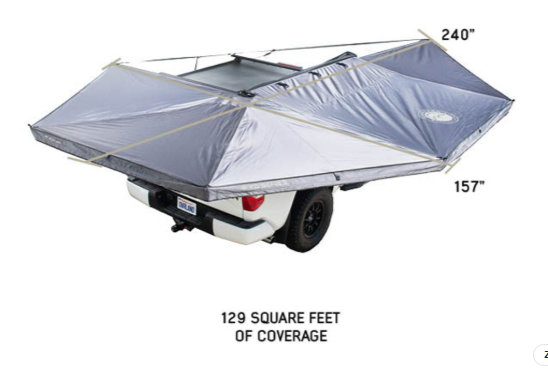 OVERLAND VEHICLE SYSTEMS | XD Nomadic 270 Awning W/Lights & Black Out Grey Hex Black Trim & Black Travel Cover