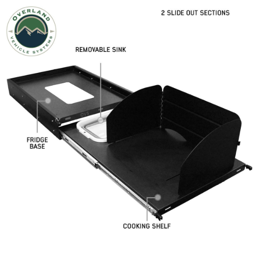 OVERLAND VEHICLE SYSTEMS | Large Refrigerator Tray and Sink Slide Black Powder Coat Universal (21010508)