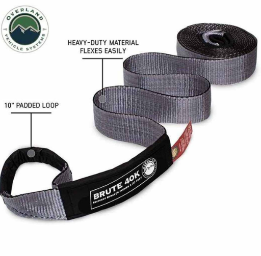 OVERLAND VEHICLE SYSTEMS | Tow Strap 4" x 20' 40,000 LB. Gray With Black Ends & Storage Bag (19089916)