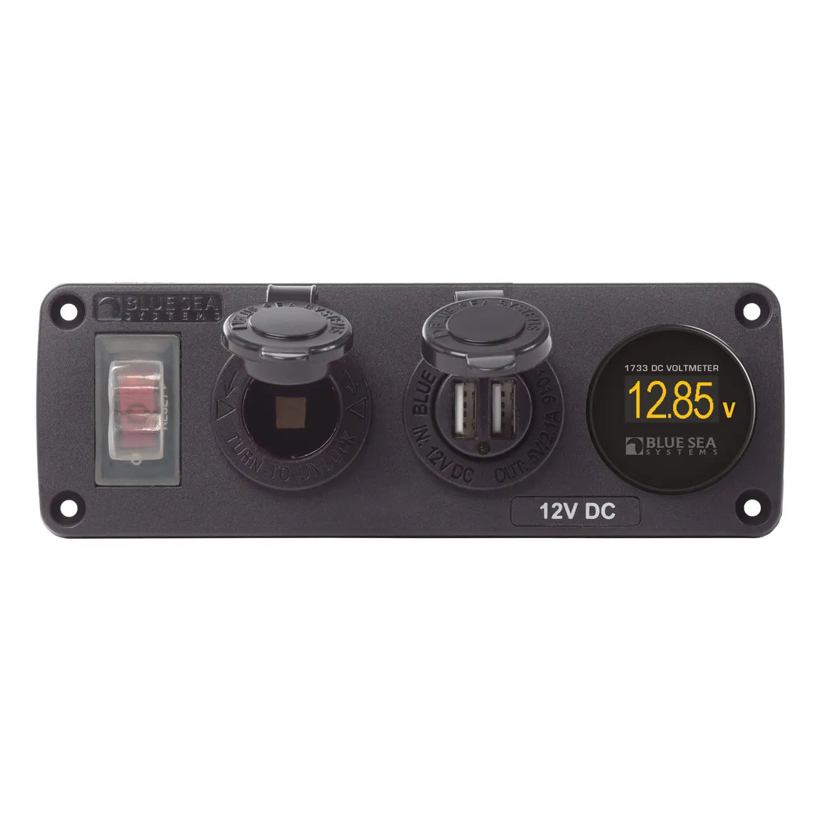 BLUE SEA SYSTEMS | 15A Circuit Breaker 12V Socket 2 x 2.1A Dual USB Chargers Accessory Panels
