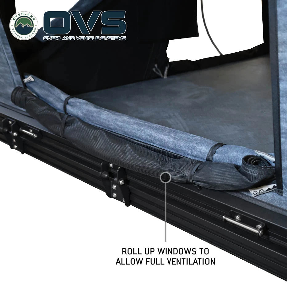 OVERLAND VEHICLE SYSTEMS | K2 Dual Action Clam Shell 2 Person Aluminum Hard Shell Roof Top Tent - Blue Body & Black Rainfly (18689902)