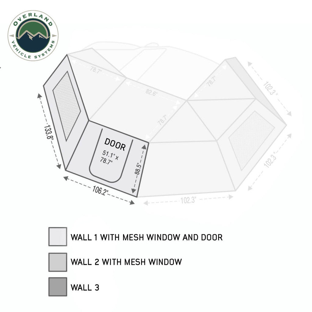 OVERLAND VEHICLE SYSTEMS | Nomadic Awning 270 for Driver Side Wall 1 With Door and Window (18099910)