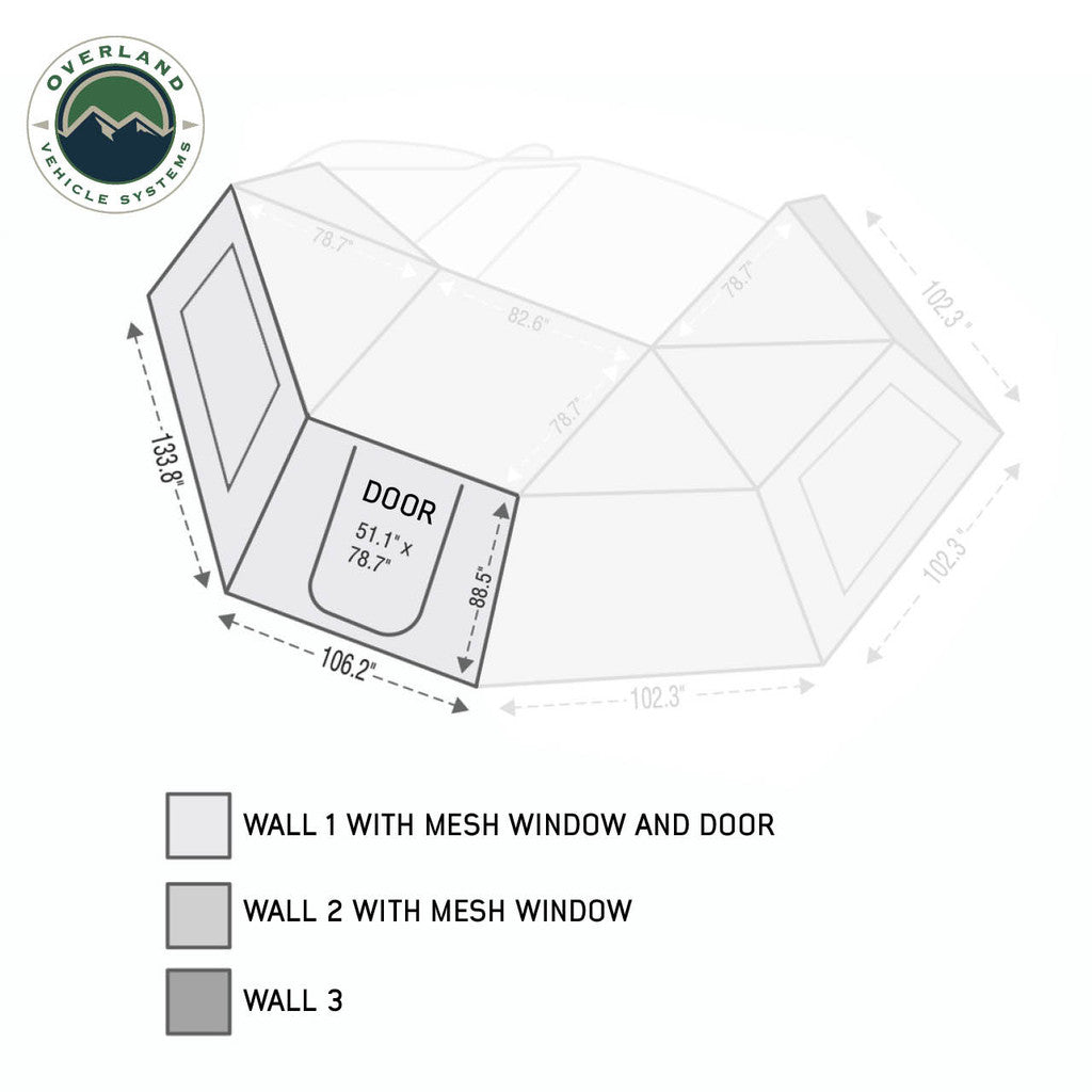 OVERLAND VEHICLE SYSTEMS | Nomadic Awning 270 for Driver Side Wall 1 With Door and Window (18099910)