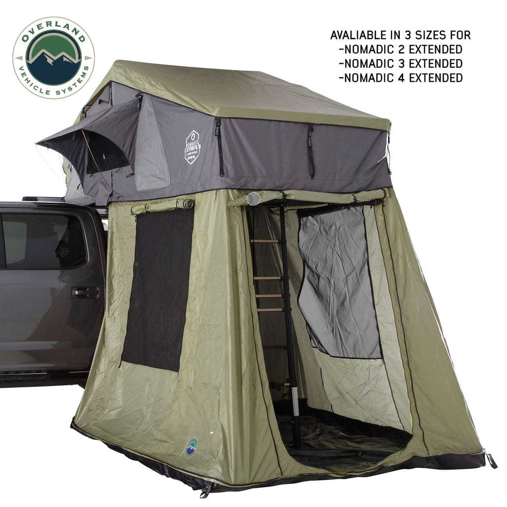 OVERLAND VEHICLE SYSTEMS | Nomadic 2 Roof Top Tent Annex Green Base With Black Floor & Travel Cover (18529936)