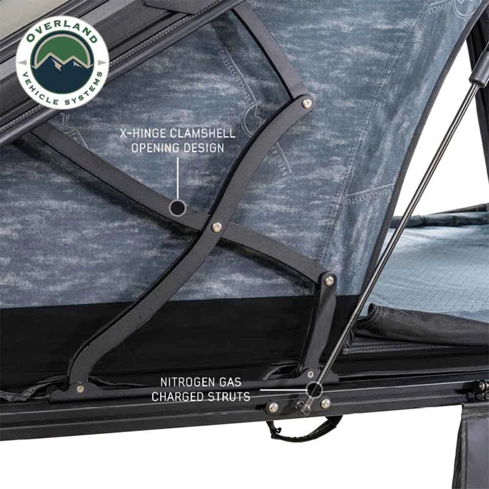 OVERLAND VEHICLE SYSTEMS | XD Lhotse 2 Person Clam Shell Aluminum Hard Shell Roof Top Tent - Blue Body & Black Rainfly (18589902)