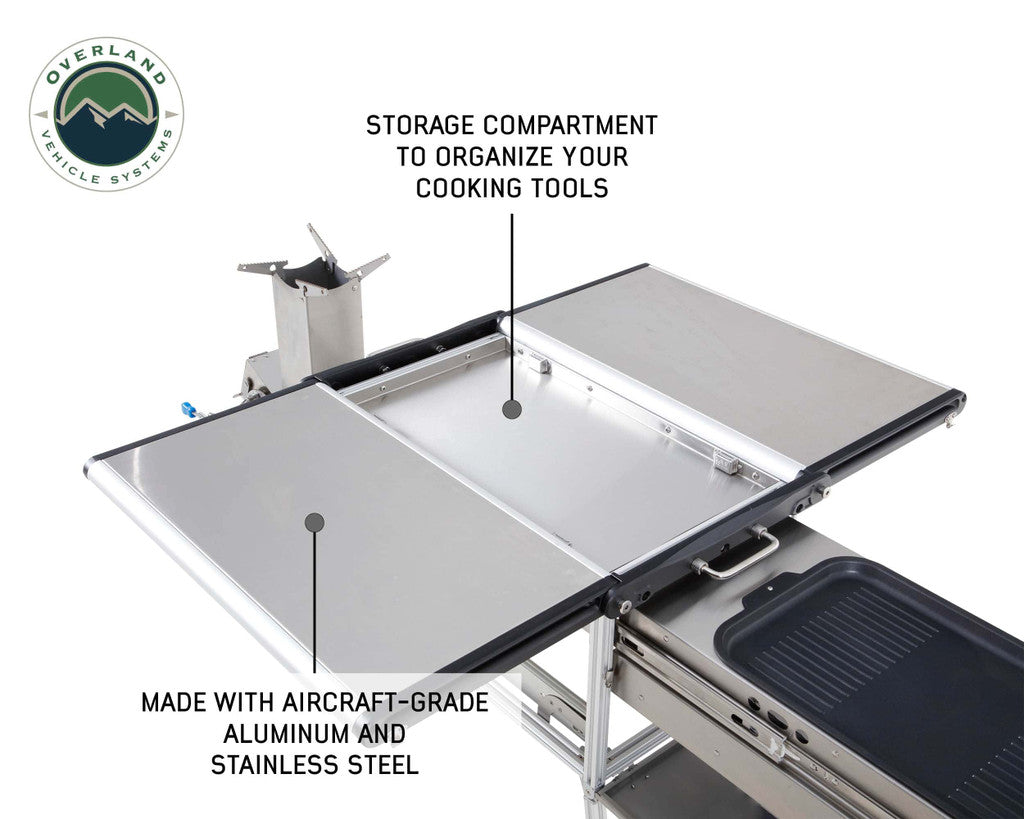 OVERLAND VEHICLE SYSTEMS | Komodo Camp Kitchen - Dual Grill, Skillet, Folding Shelves & Rocket Tower Stainless Steel (30100001)