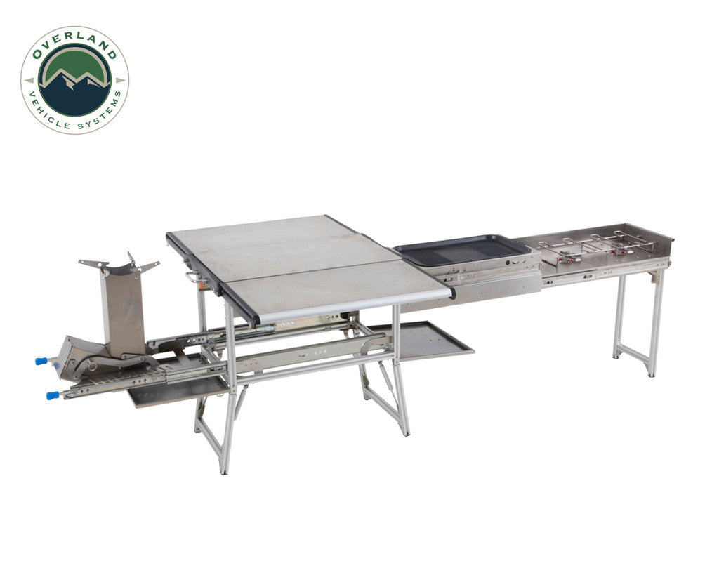 OVERLAND VEHICLE SYSTEMS | Komodo Camp Kitchen - Dual Grill, Skillet, Folding Shelves & Rocket Tower Stainless Steel (30100001)