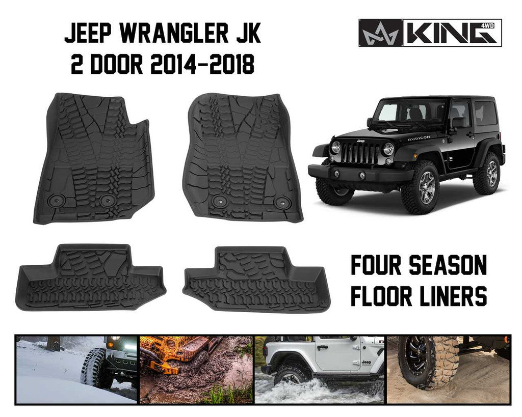 KING 4WD | Jeep Wrangler JK 2 Door 2014-2018 Premium Four-Season Floor Liners Front and Rear Passenger Area (28010401)