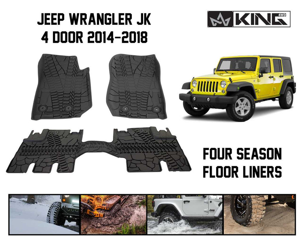 KING 4WD | Jeep Wrangler Unlimited JKU 4 Door 2014-2018 Premium Four-Season Floor Liners Front and Rear Passenger Area (28010501)