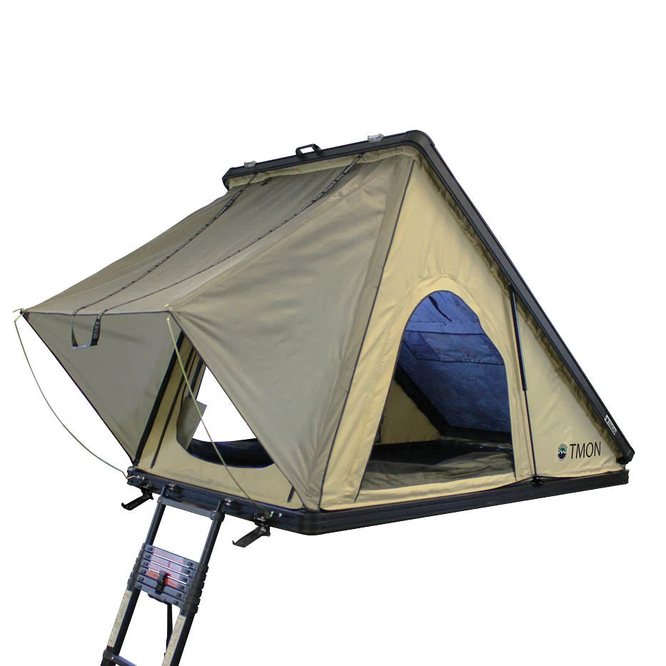 OVERLAND VEHICLE SYSTEMS | LD TMON 2 Person Clamshell Aluminum Hard Shell Roof Top Tent - Tan Body & Green Rainfly (18119935)
