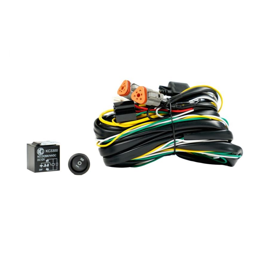 KC HILITES | Wiring Harness - 40 Amp Relay - 3 Position LED Rocker Switch - 3-Pin Deutsch Connectors (6311)