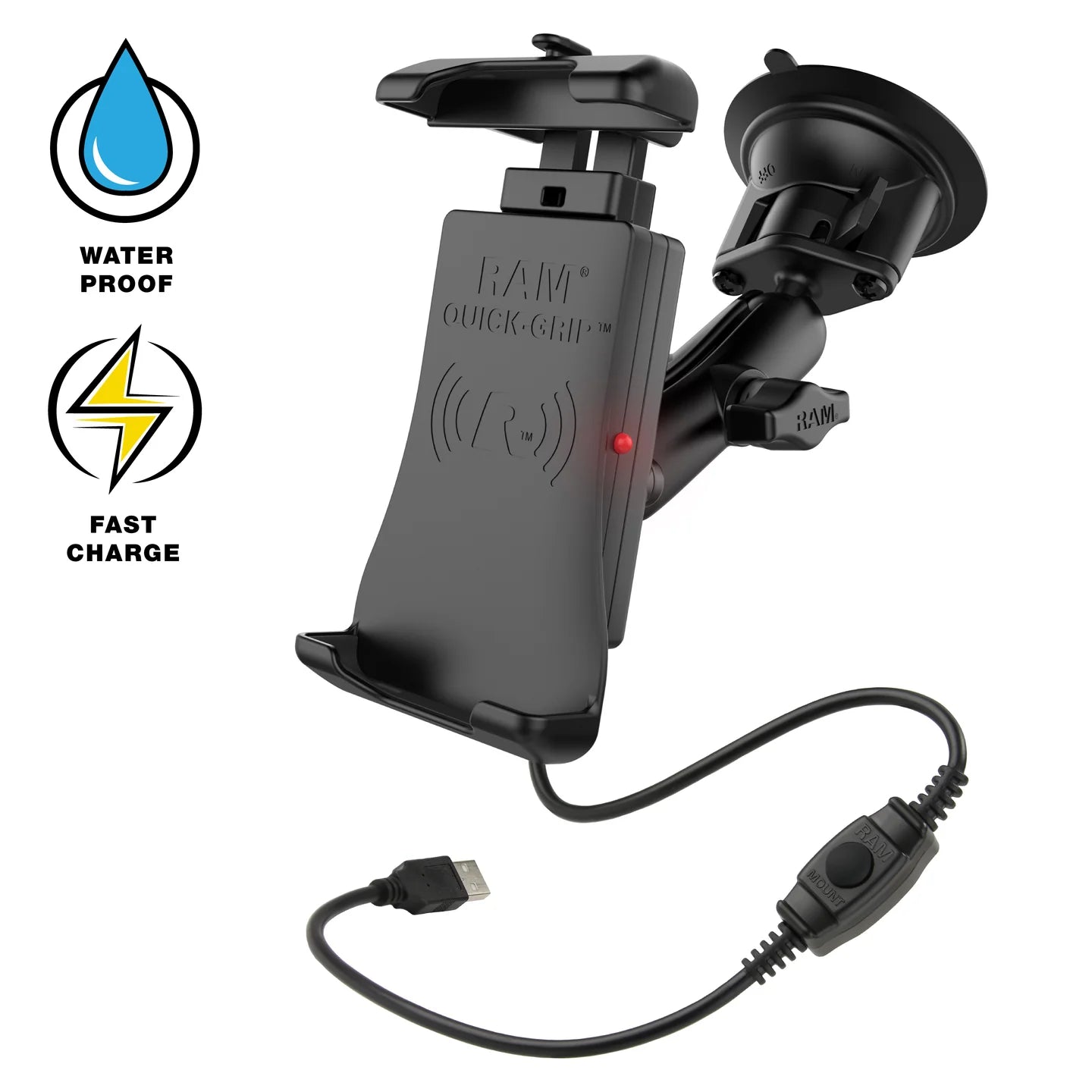 RAM MOUNTS | RAM Quick-Grip 15W Waterproof Wireless Charging Suction Cup Mount