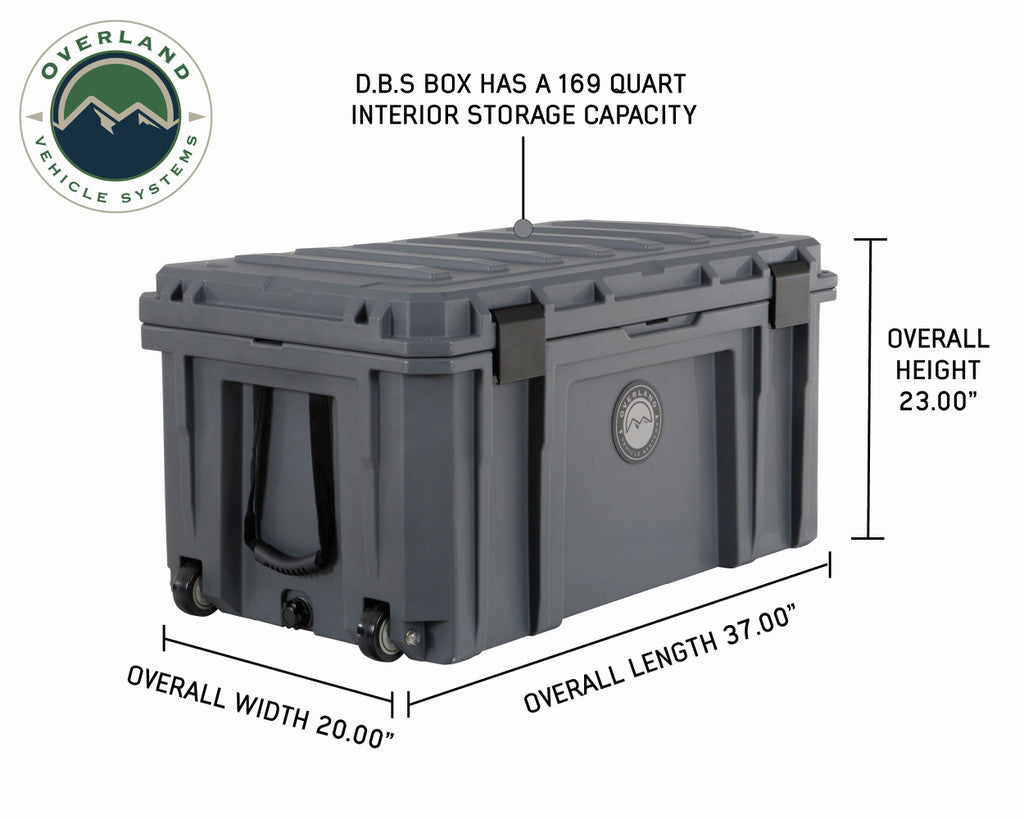 OVERLAND VEHICLE SYSTEMS | D.B.S. - Dark Grey 169 QT Dry Box with Wheels, Drain, and Bottle Opener (40100031)