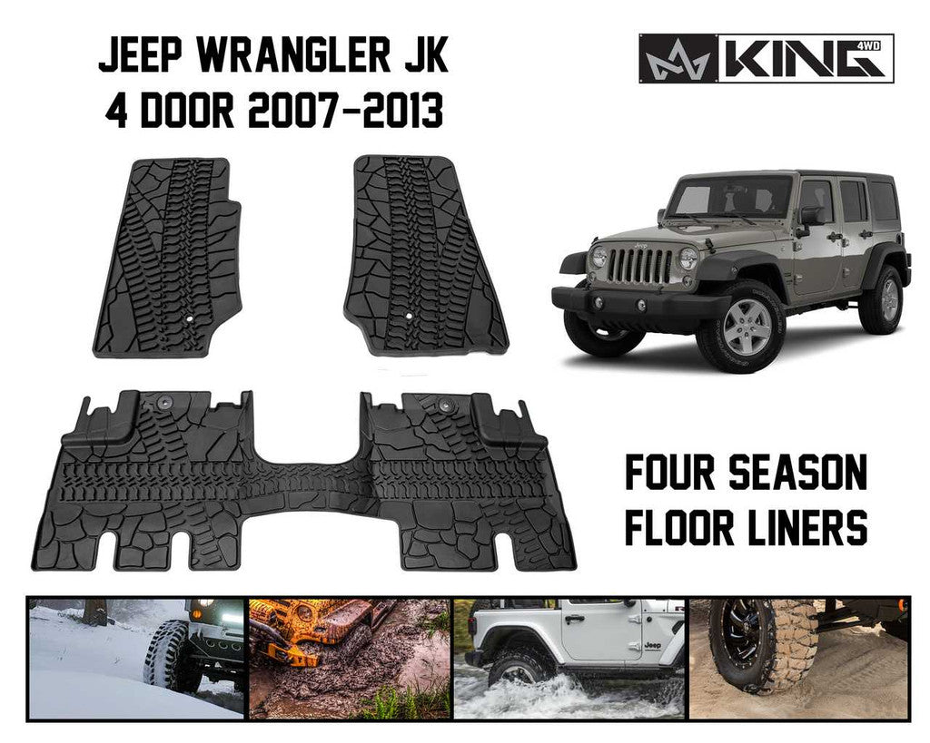 KING 4WD | Jeep Wrangler Unlimited JK 4 Door 2007-2013 Premium Four-Season Floor Liners Front and Rear Passenger Area (28010301)