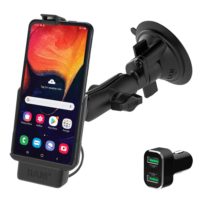 RAM MOUNTS | RAM Powered Suction Cup Mount for Samsung XCover Pro with Charger