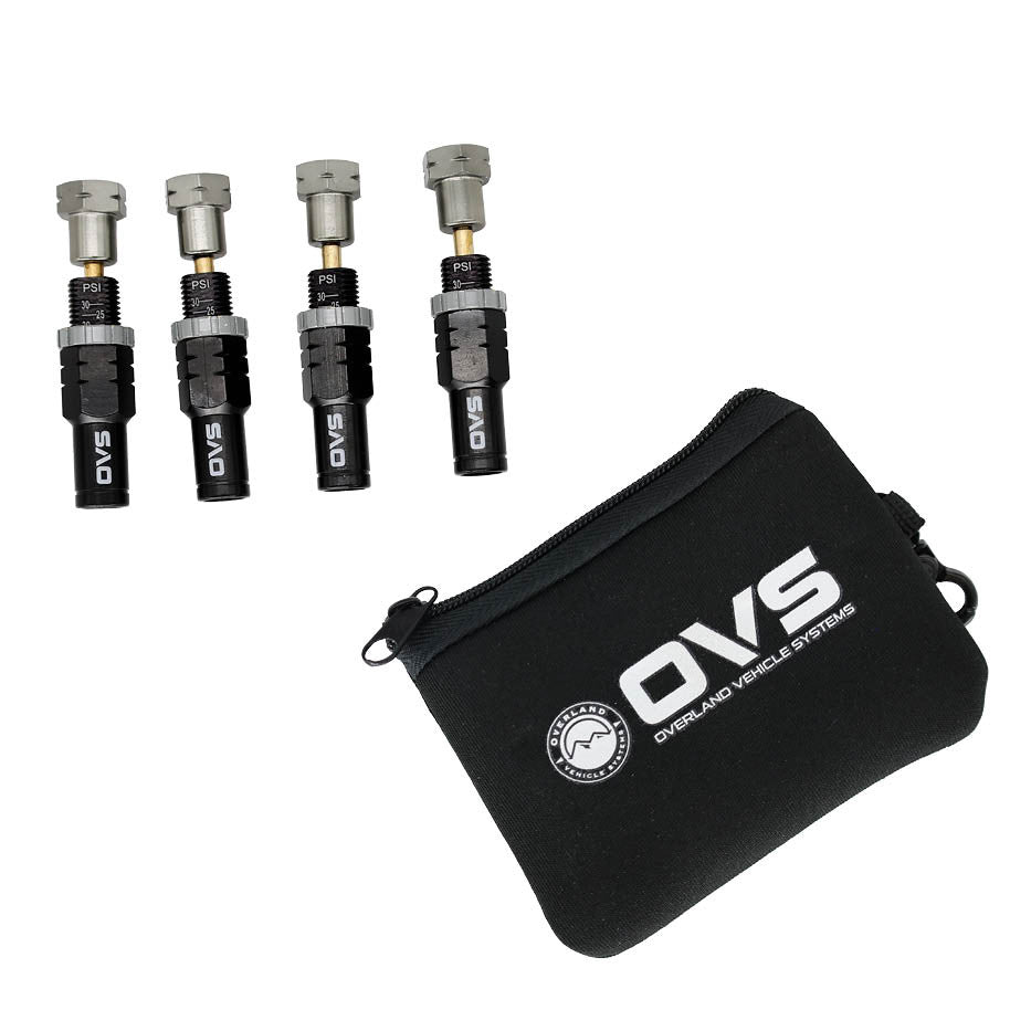 OVERLAND VEHICLE SYSTEMS | 4 Piece Adjustable Tire Deflator Kit & Storage Bag PSI 10-30 lbs (97-9903)