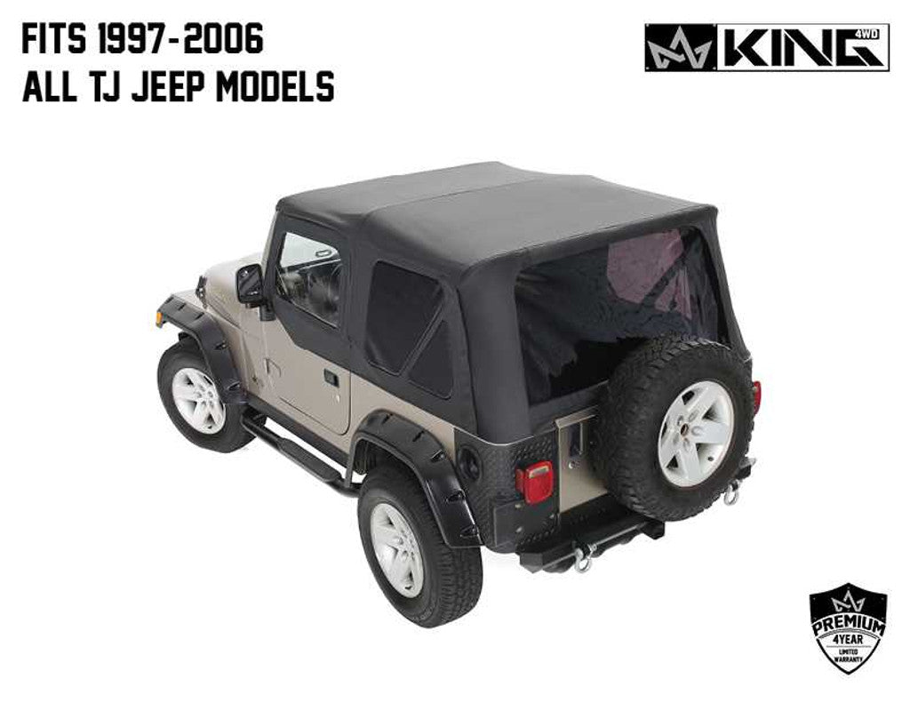 KING 4WD | Jeep Wrangler TJ 1997-2006 Premium Replacement Soft Top With Upper Doors Black Diamond With Tinted Windows (14010135)