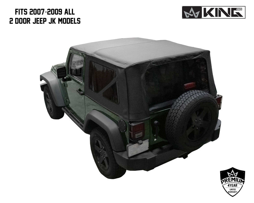 KING 4WD | Jeep Wrangler JK 2 Door 2007-2009 Premium Replacement Soft Top Black Diamond With Tinted Windows (14010335)