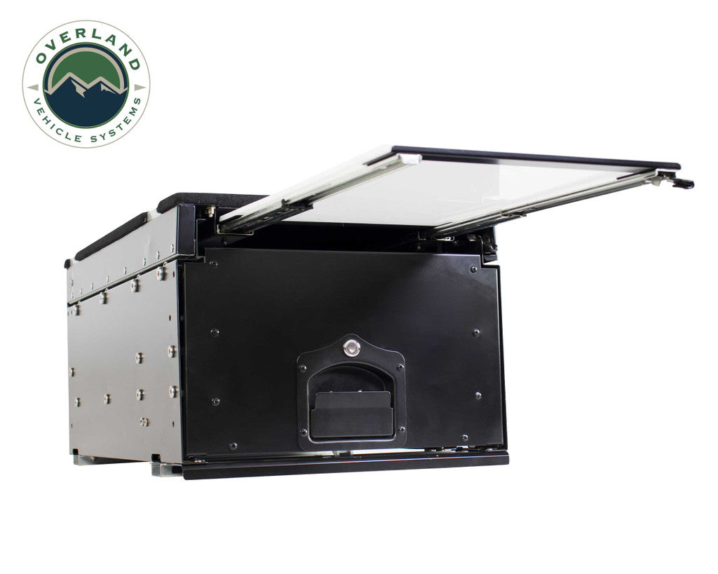 OVERLAND VEHICLE SYSTEMS | Cargo Box With Slide Out Drawer & Working Station Size Black Powder Coat Universal (21010201)