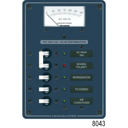 BLUE SEA SYSTEMS | Circuit Breaker Panel With Analog Voltmeter 120V AC Main + 3 Position (71919)