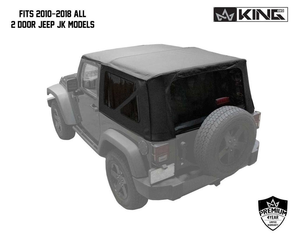 KING 4WD | Jeep Wrangler JK 2 Door 2010-2018 Premium Replacement Soft Top, Black Diamond With Tinted Windows (14010535)