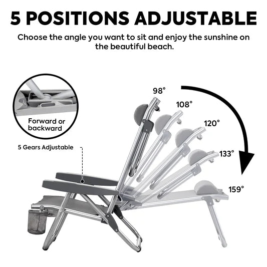 ICECO | Bora 5-Position Reclining Folding Beach Chair with Headrest for Adults