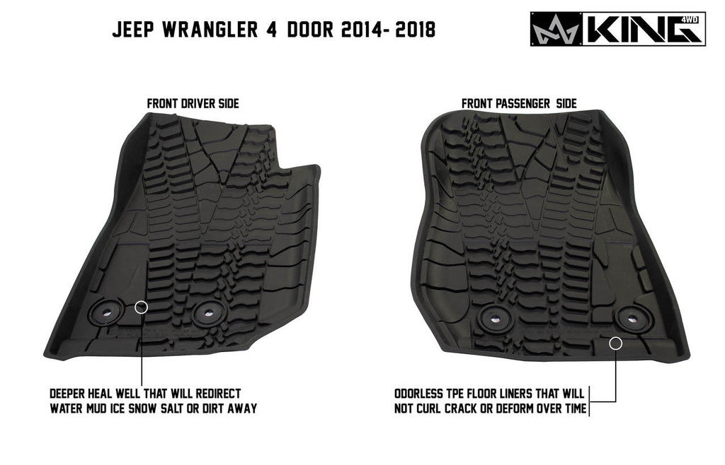 KING 4WD | Jeep Wrangler Unlimited JKU 4 Door 2014-2018 Premium Four-Season Floor Liners Front and Rear Passenger Area (28010501)