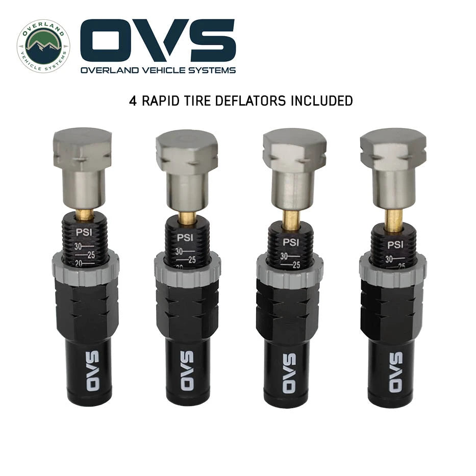 OVERLAND VEHICLE SYSTEMS | 4 Piece Adjustable Tire Deflator Kit & Storage Bag PSI 10-30 lbs (97-9903)
