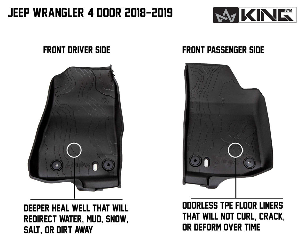 KING 4WD | Jeep Wrangler Unlimited JL 4 Door 2018-2019  Premium Four-Season Floor Liners Front and Rear Passenger Area (28010701)