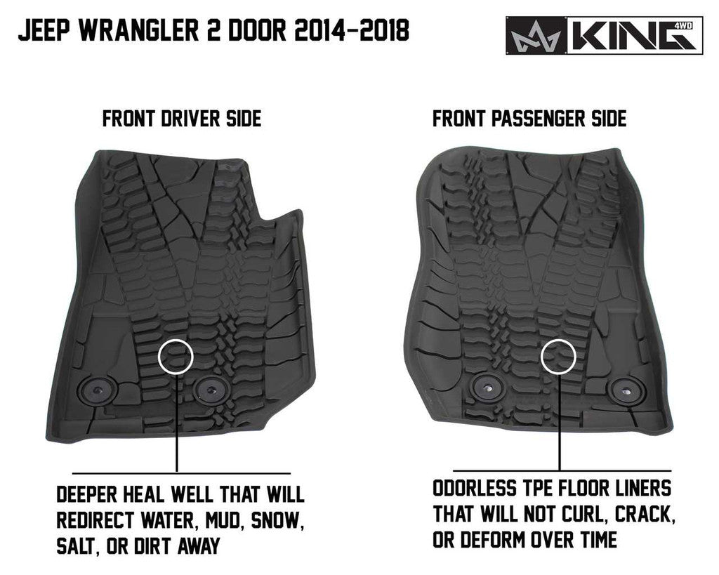 KING 4WD | Jeep Wrangler JK 2 Door 2014-2018 Premium Four-Season Floor Liners Front and Rear Passenger Area (28010401)