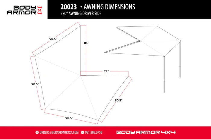 BODY ARMOR 4X4 | Sky Ridge 270 Awning Driver Side With Mounting Brackets (20023)