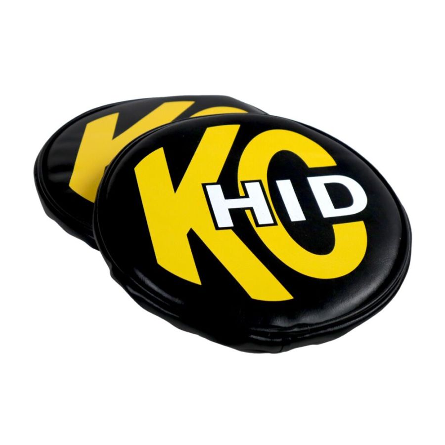 KC HILITES | 8" Light Cover - Soft Vinyl - Pair - Black w/ Yellow KC HID Logo (5818)
