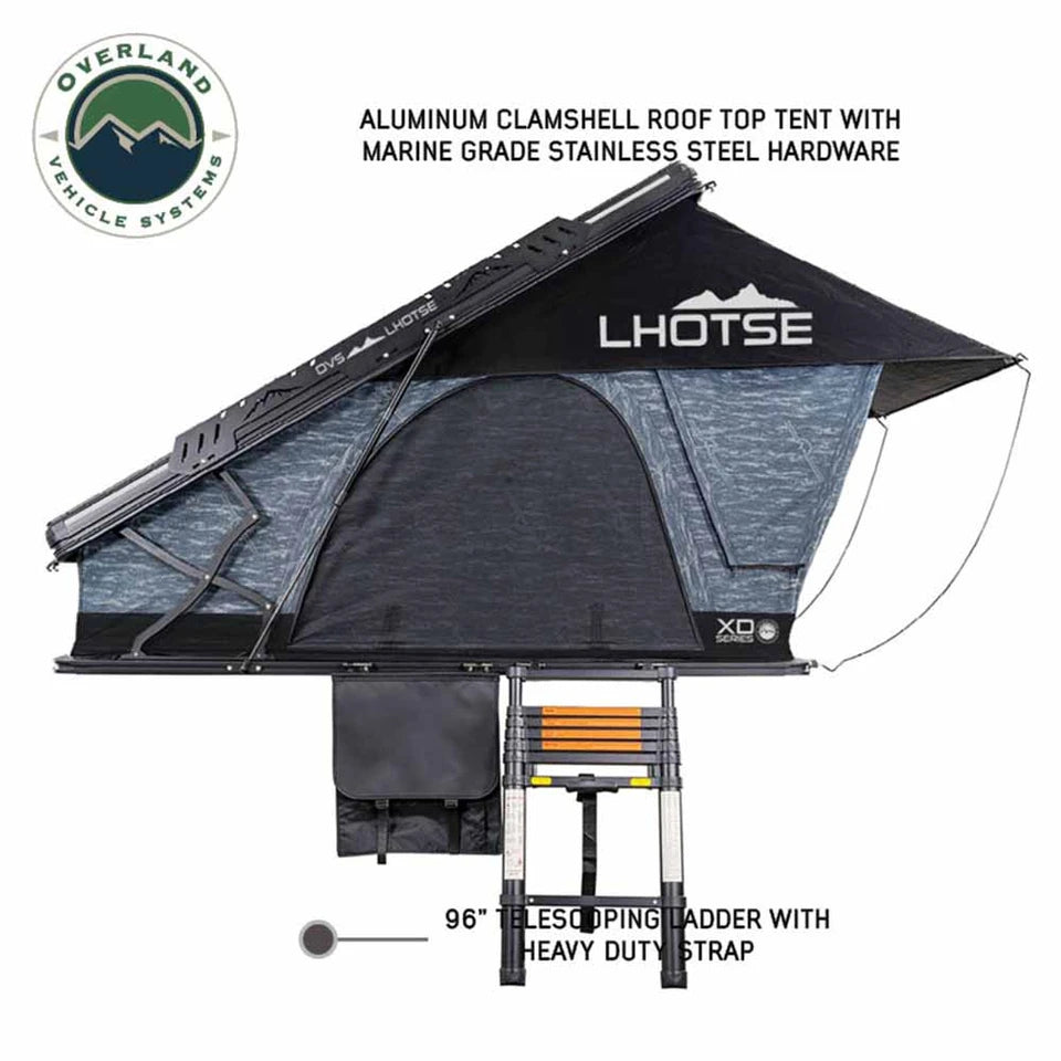 OVERLAND VEHICLE SYSTEMS | XD Lhotse 2 Person Clam Shell Aluminum Hard Shell Roof Top Tent - Blue Body & Black Rainfly (18589902)