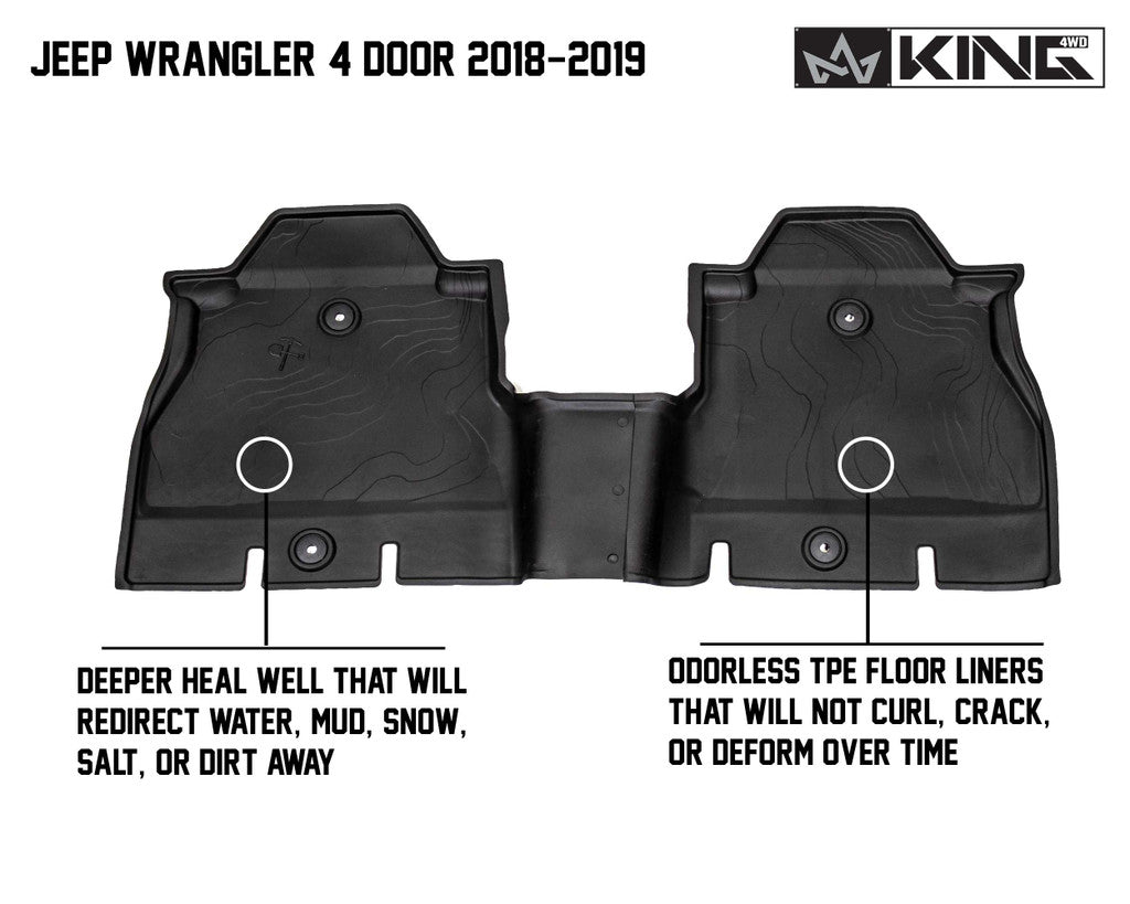 KING 4WD | Jeep Wrangler Unlimited JL 4 Door 2018-2019  Premium Four-Season Floor Liners Front and Rear Passenger Area (28010701)